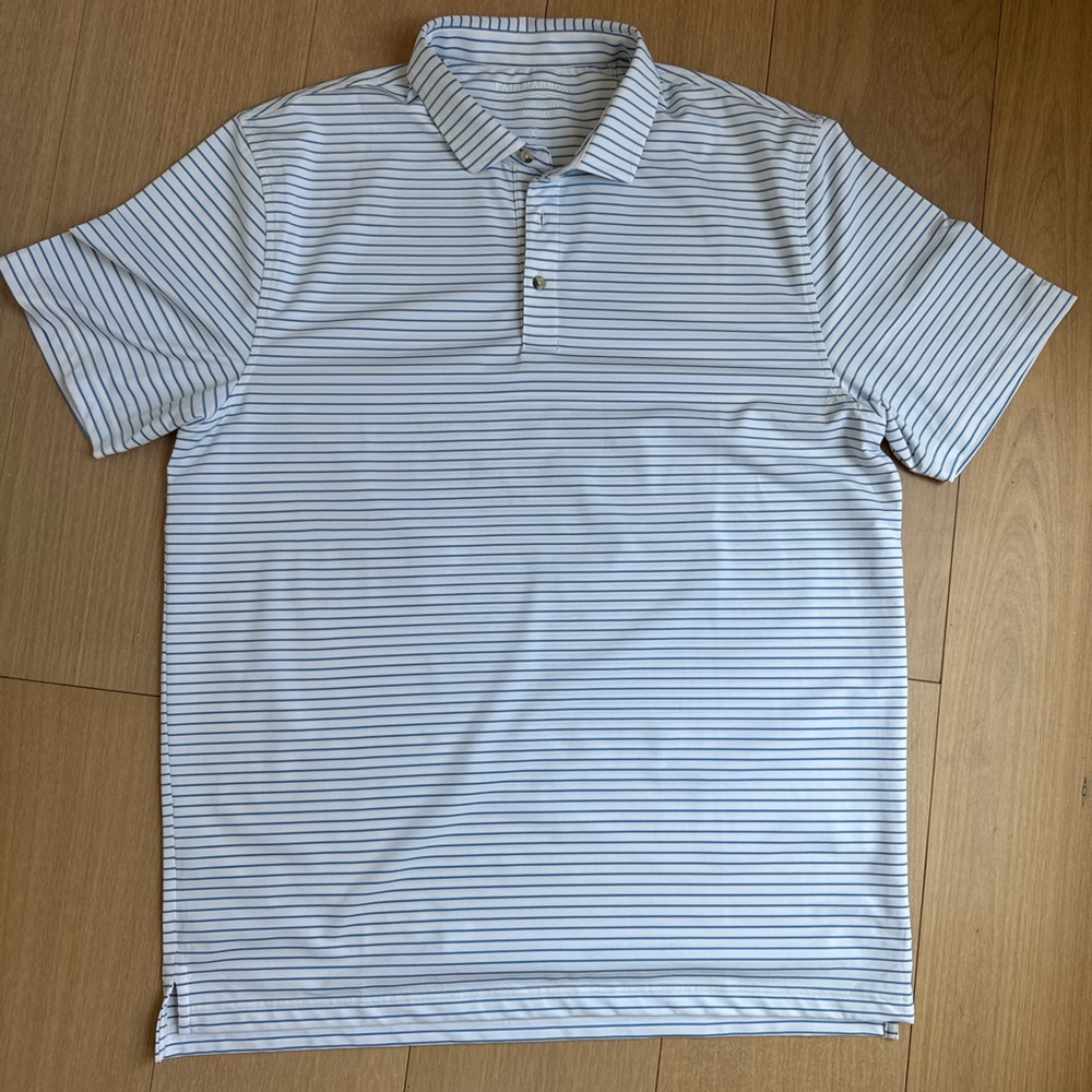 Fair Harbor Men's Striped Polo Shirt - Blue and White- Large